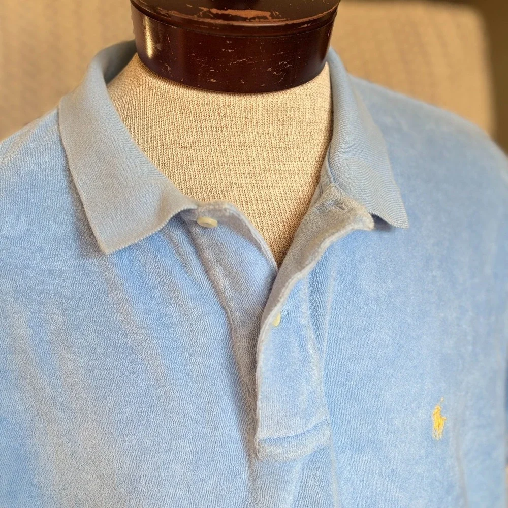 Polo Ralph Lauren Toweled Polo Shirt Heavy Cotton Logo Golf Men's‎ Sz XXL Blue